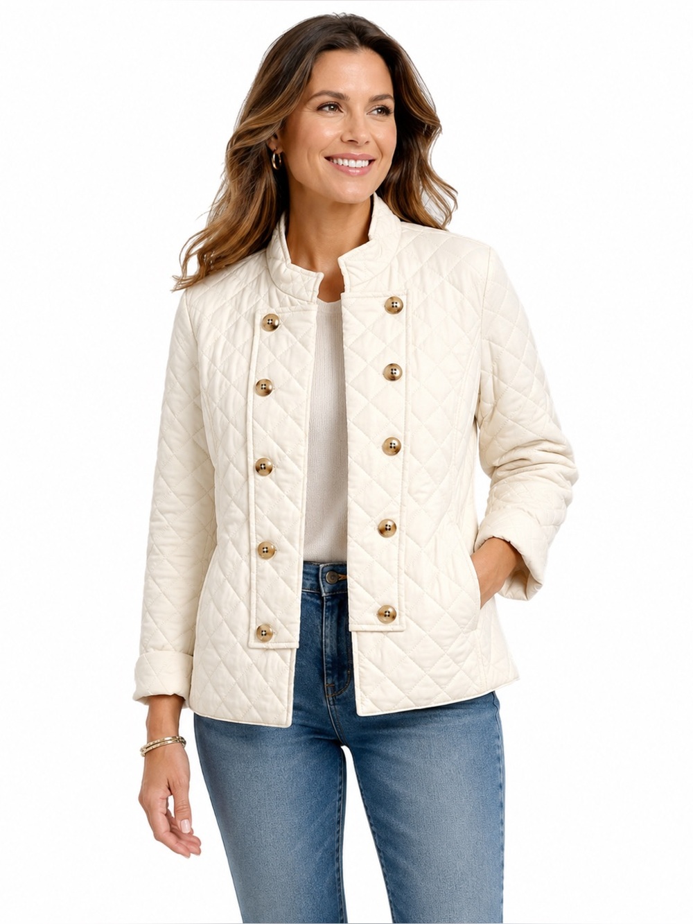 Jones New York Quilted Jacket Ivory Cream Size L | Button Front | NWT